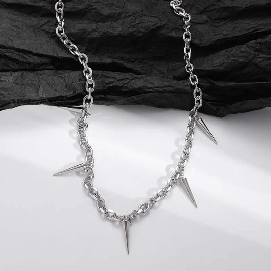 Silver Spiked Pendant & Chain Design Necklace
