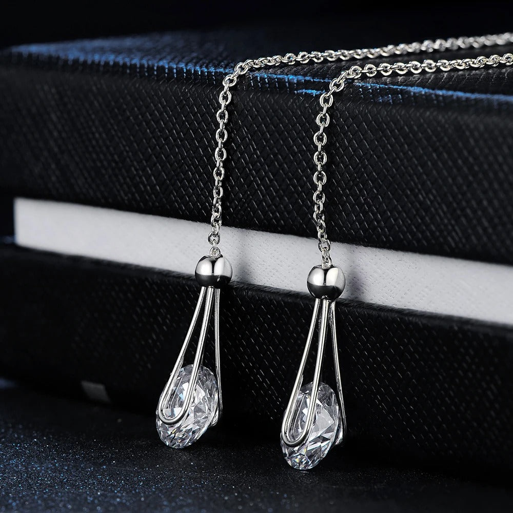 Classic Silver Chain Sparkling Crystal Teardrop Earrings