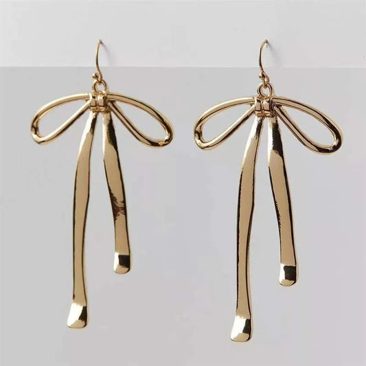 Vintage Gold Bow Long Dangle Earrings