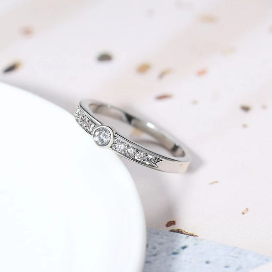 Classic Silver Central Round Gem Band Ring