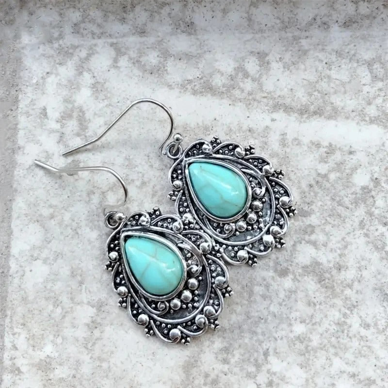 Silver Floral Turquoise Earrings