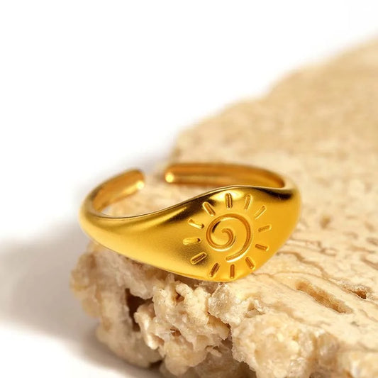 Gold Spiral Sun Symbol Adjustable Ring