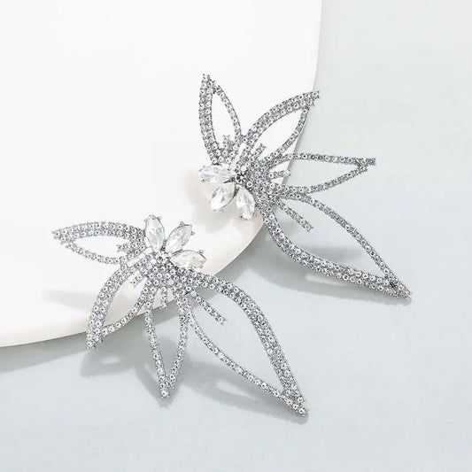 Silver Sparkling Rhinestone Crystal Butterfly Earrings