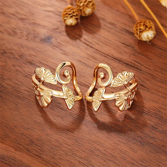 Gold Floral Curl Clip Earrings