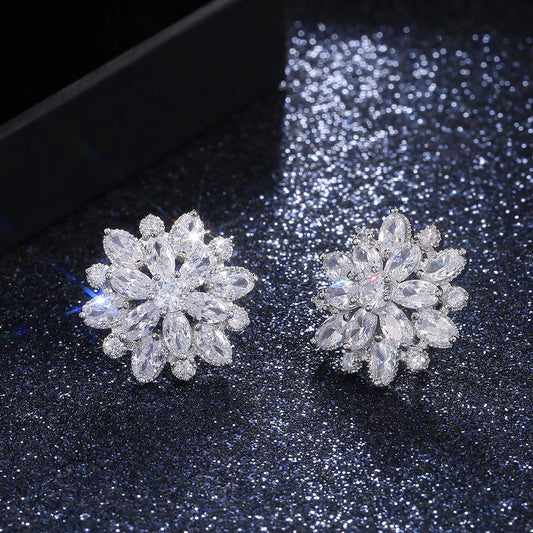 Vintage Crystal Flower Silver Earrings