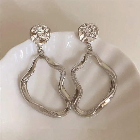 Silver Contemporary Wave Circle Drop Earrings | Sustainable Ocean-Inspired Jewelry
