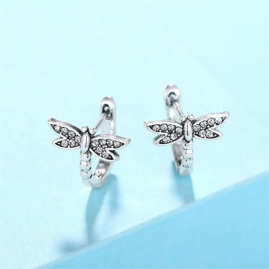 Silver Sparkling Dragonfly Earrings