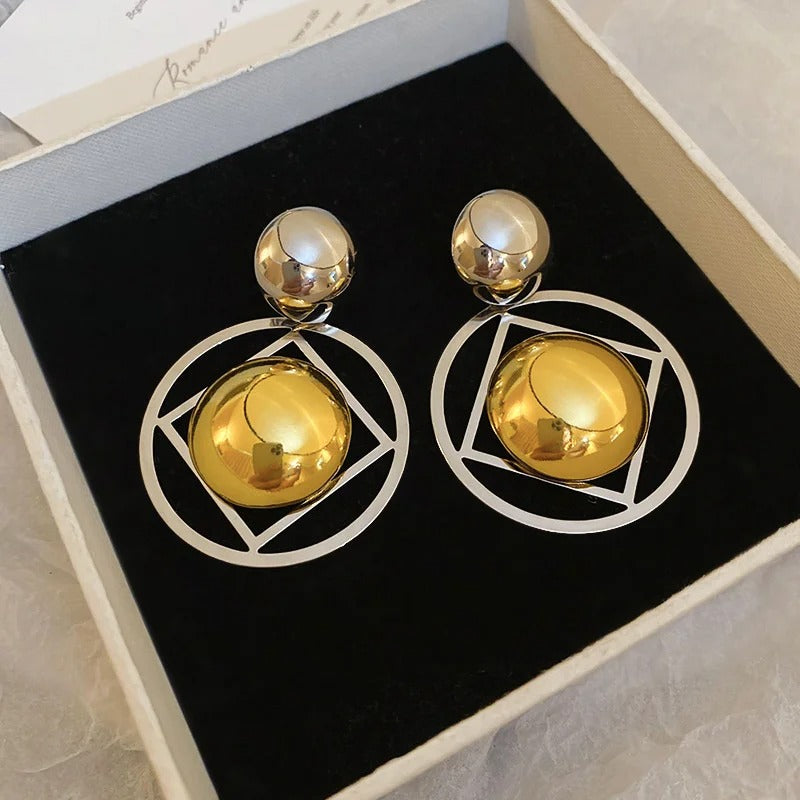 Timeless Gold & Silver Sculpted Geometric Accent Earrings