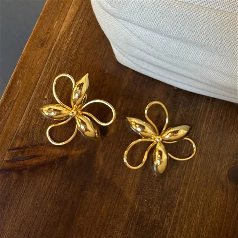 Classic Gold Sculpted Floral Design Earrings