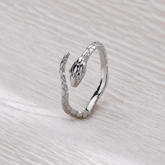 Timeless Silver Serpent Design Adjustable Ring
