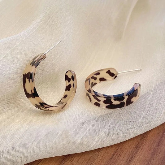 Vintage Leopard Print Hoop Stud Earrings