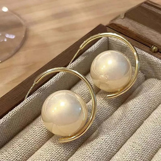 Timeless Gold & Big Round Pearl Drop Earrings