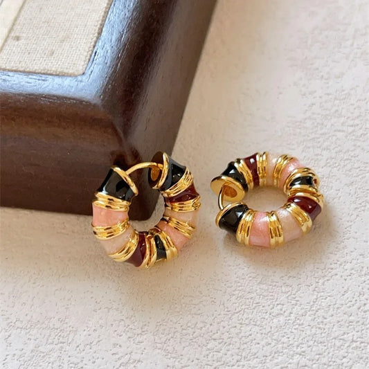 Vintage Gold Colorful Hoop Earrings