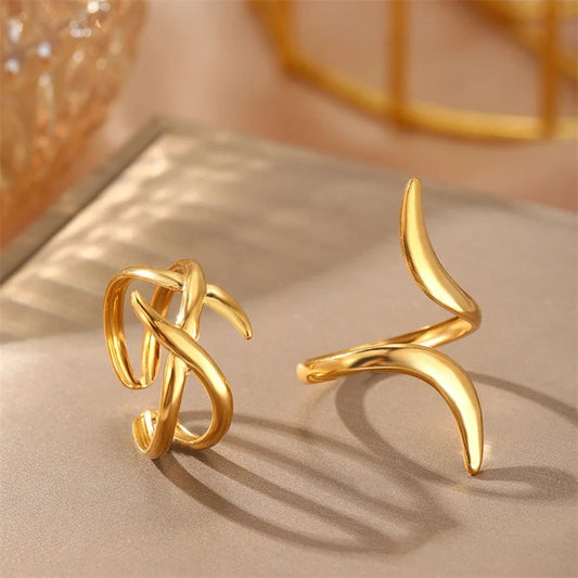 Vintage Gold Curved & Intertwined Design Adjustable Ring Set