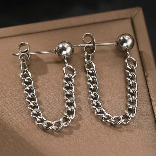 Vintage Silver Ball & Chain Earrings
