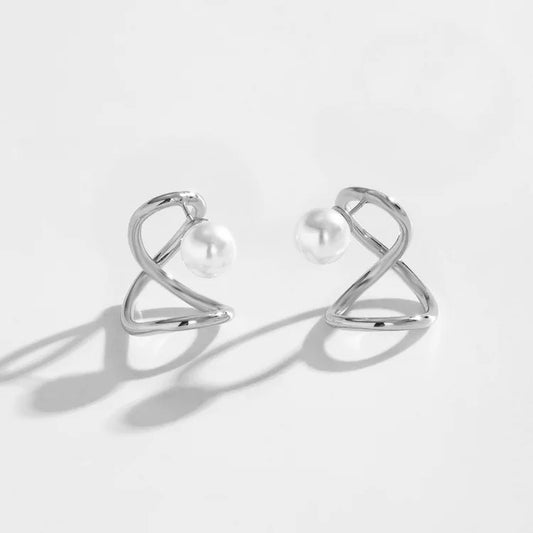 Silver Pearl Infinity Loop Earrings