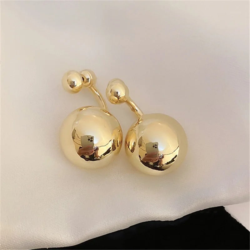 Vintage Smooth Ball Design Gold Earrings