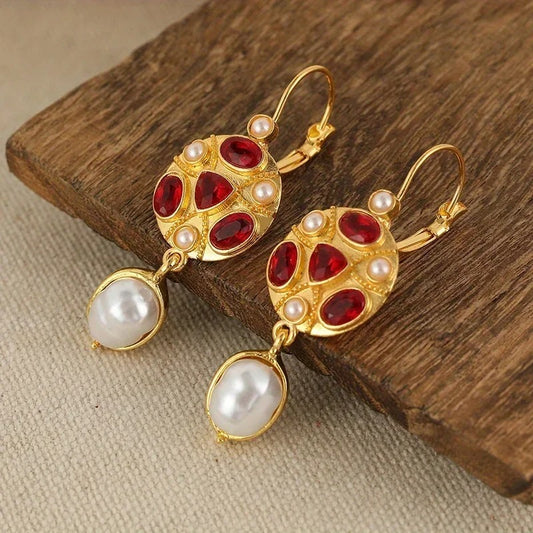 Victorian-Style Ruby & Pearl Earrings