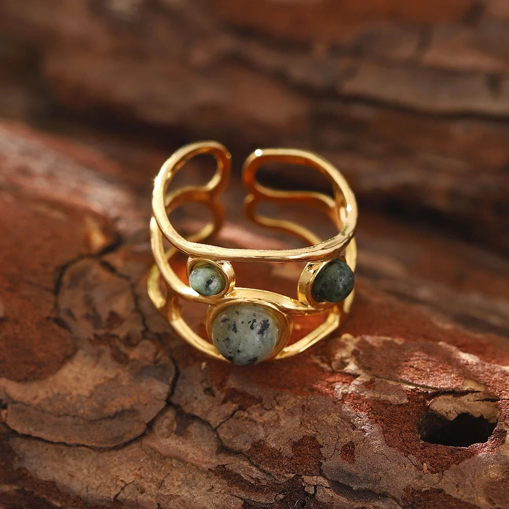 Vintage Green Stone Gold Adjustable Ring