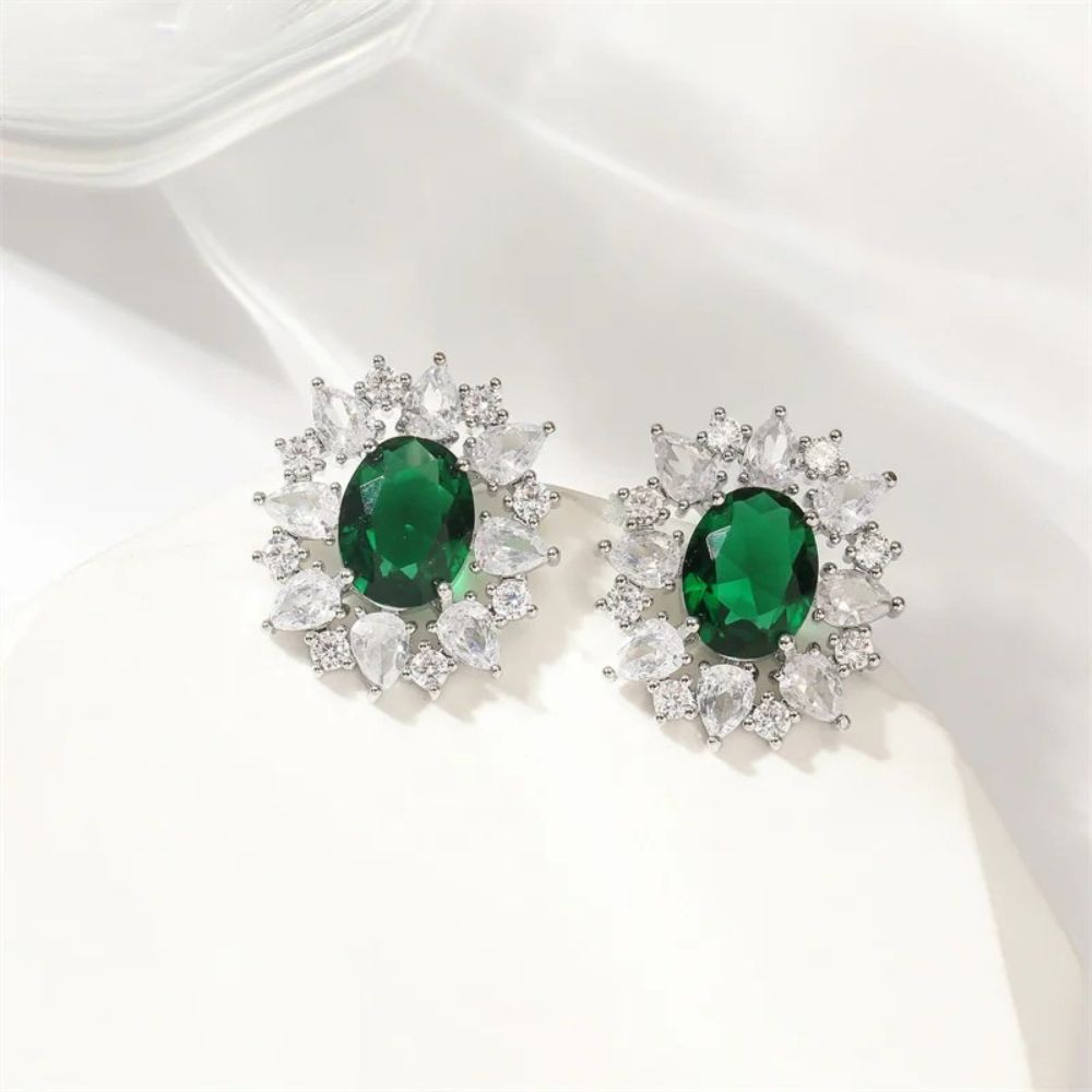 Vintage Green Stone Stud Earrings