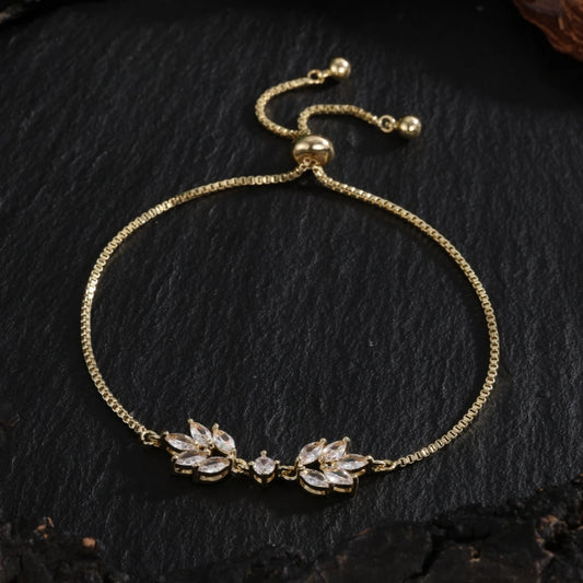 Gold Floral Leaf Adjustable Bracelet
