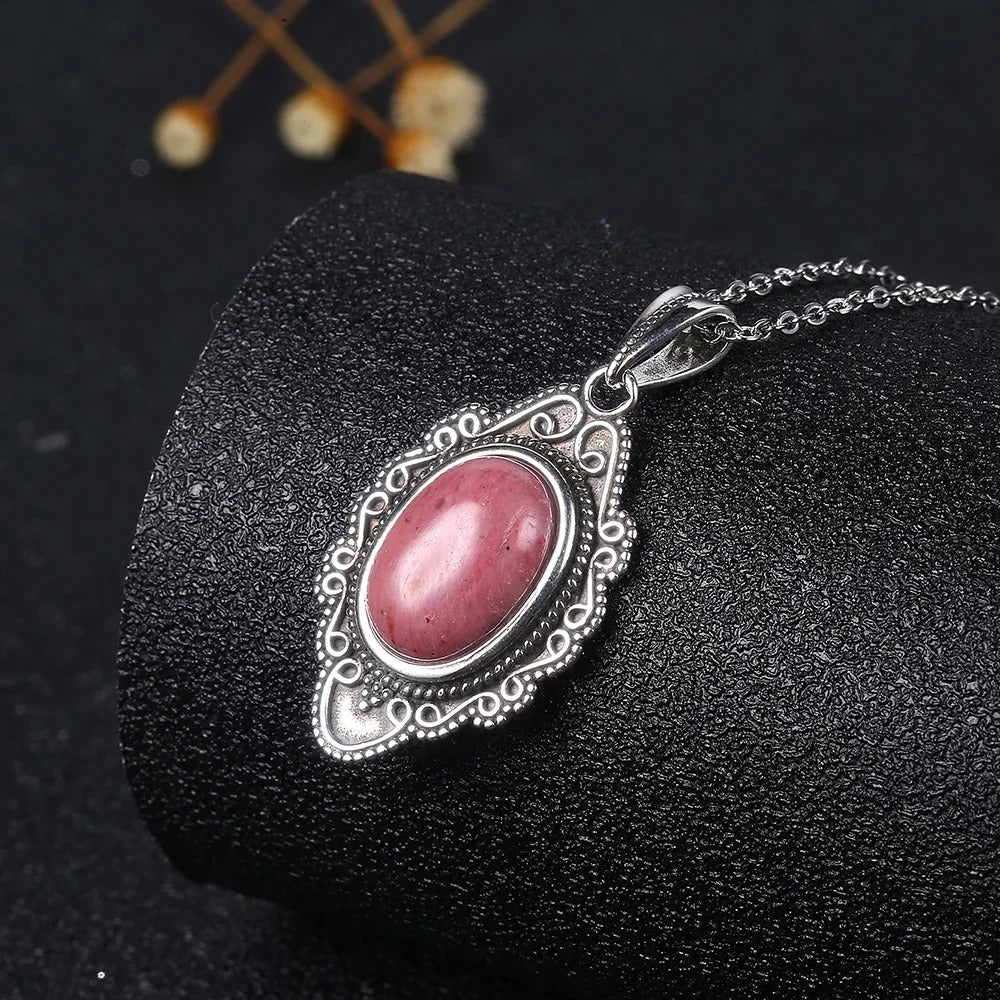 Silver Ornate Gem Pendant Necklace