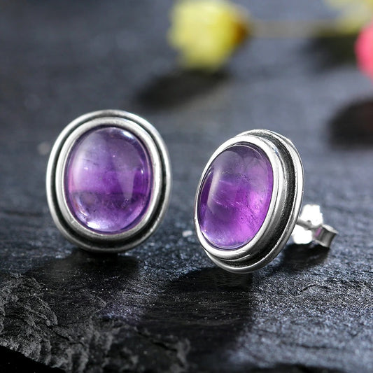 Vintage Silver Amethyst Stud Earrings