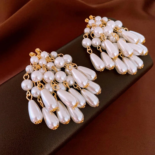 Vintage Large Strand Water Drop Pearl Dangle Earrings | Sustainable Ocean-Inspired Jewelry