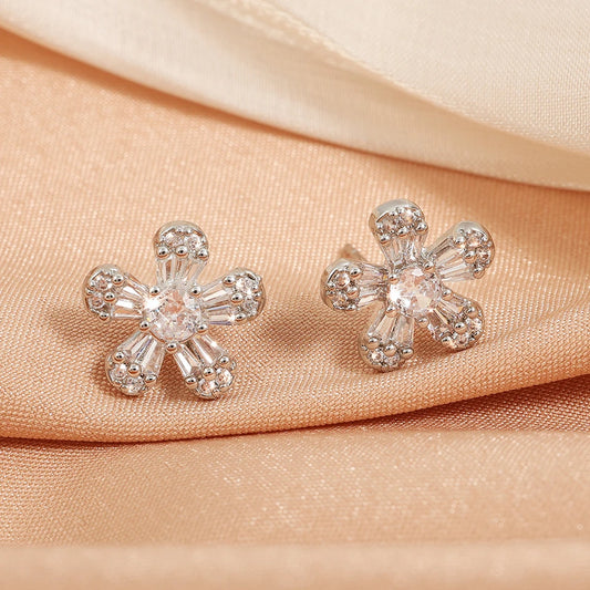 Silver Vintage Crystal Flower Earrings