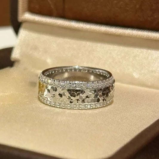 Classic Silver & Diamond Studded Sequin Crushed Ice Ring