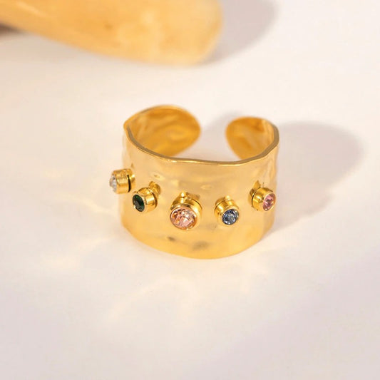 Vintage Multi-Stone Wide Gold Adjustable Ring
