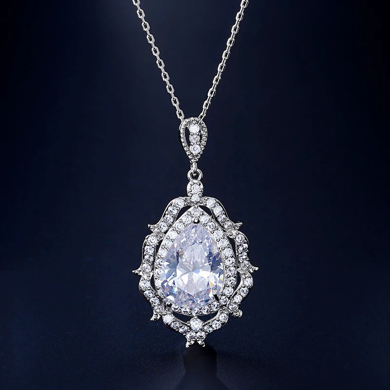 Vintage Silver Teardrop Crystal Necklace