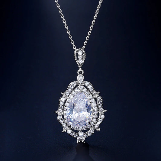 Vintage Silver Teardrop Crystal Necklace