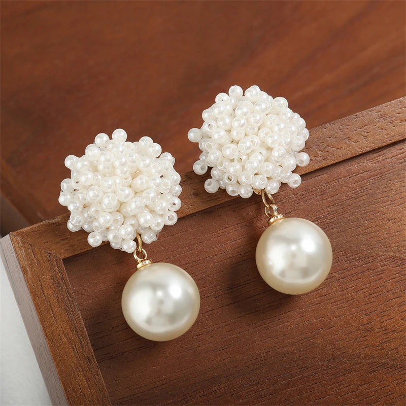 Gold Pearl Beaded Dangle Earrings
