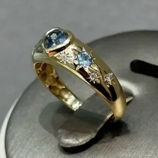Vintage Gold Sea Blue Gemstone Ring | Sustainable Ocean-Inspired Jewelry