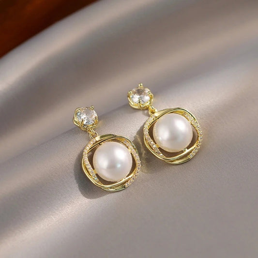 Vintage Gold & Crystal Pearl Earrings