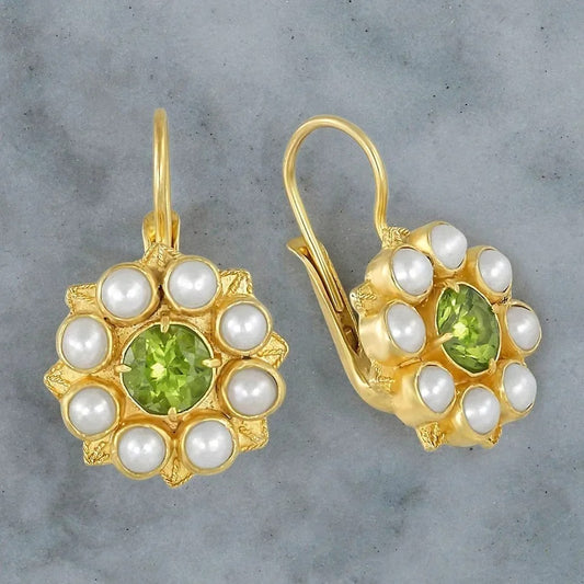 Classic Gold Pearl & Green Stone Earrings
