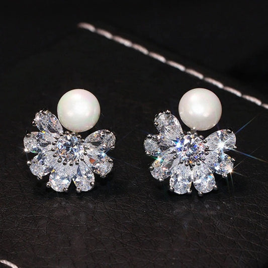 Vintage Pearl & Crystal Flower Earrings