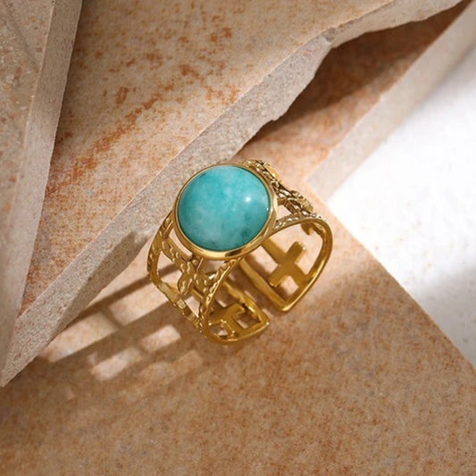 Vintage Ocean Blue Gem Open Ring | Sustainable Ocean-Inspired Jewelry