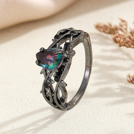 Vintage Black Silver Crystal Ring