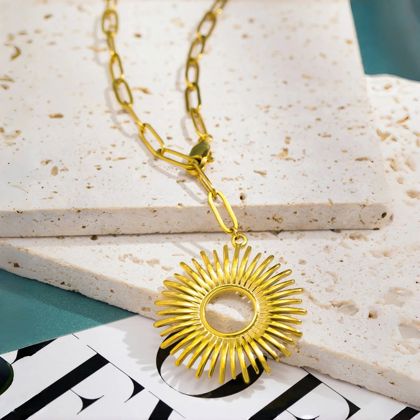 Vintage Gold Sun Charm Necklace