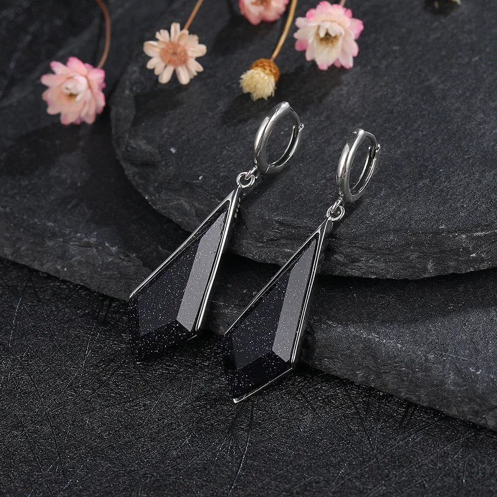 Vintage Silver Black Crystal Earrings