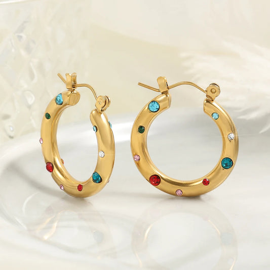 Vintage Gold Colorful Hoop Earrings