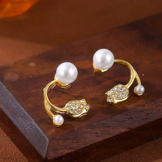 Vintage Gold Tulip Pearl Earrings