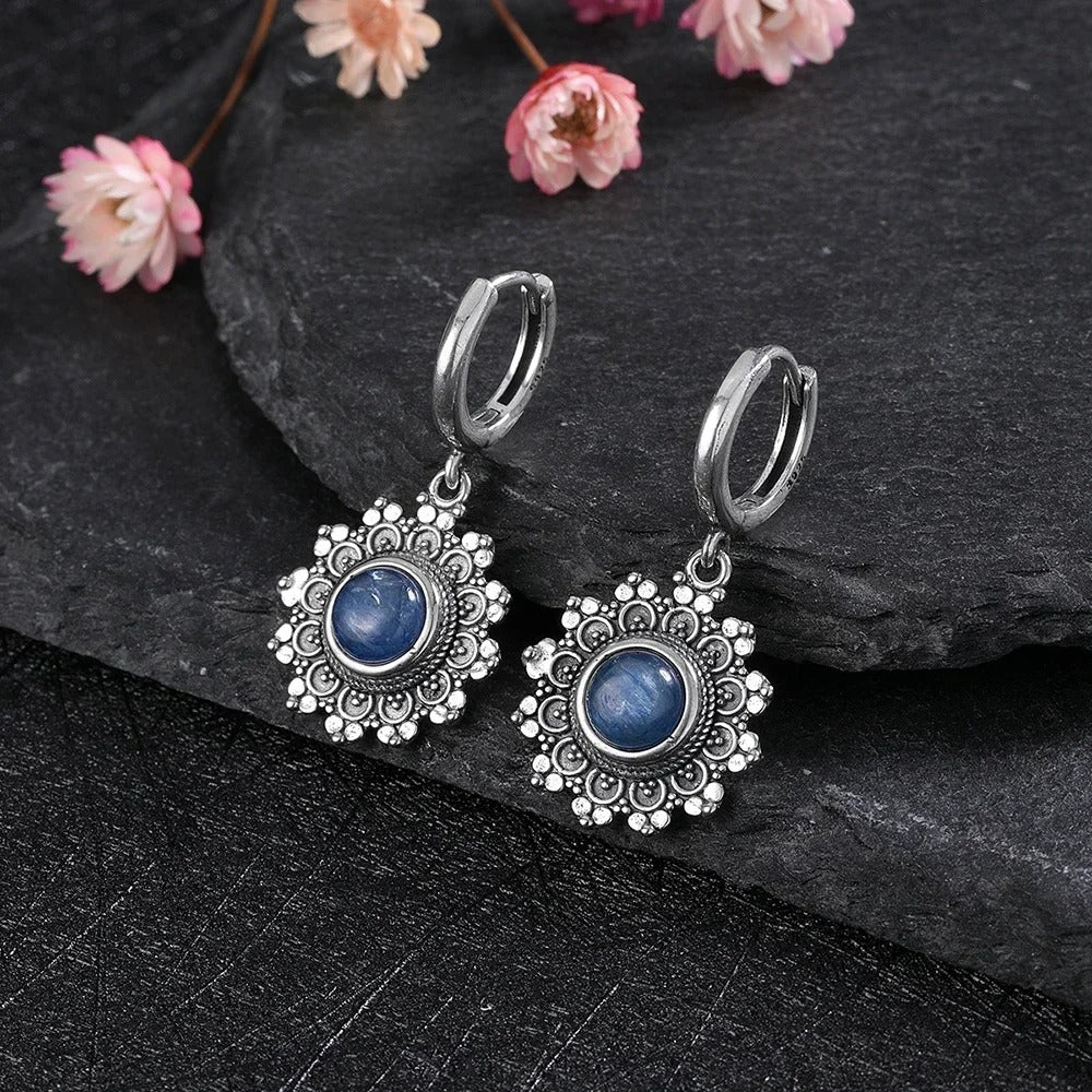 Vintage Floral Blue Drop Earrings