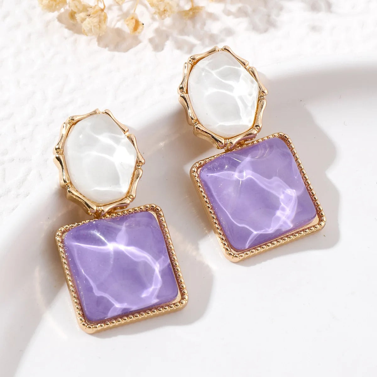Vintage Purple & Pearl Drop Earrings