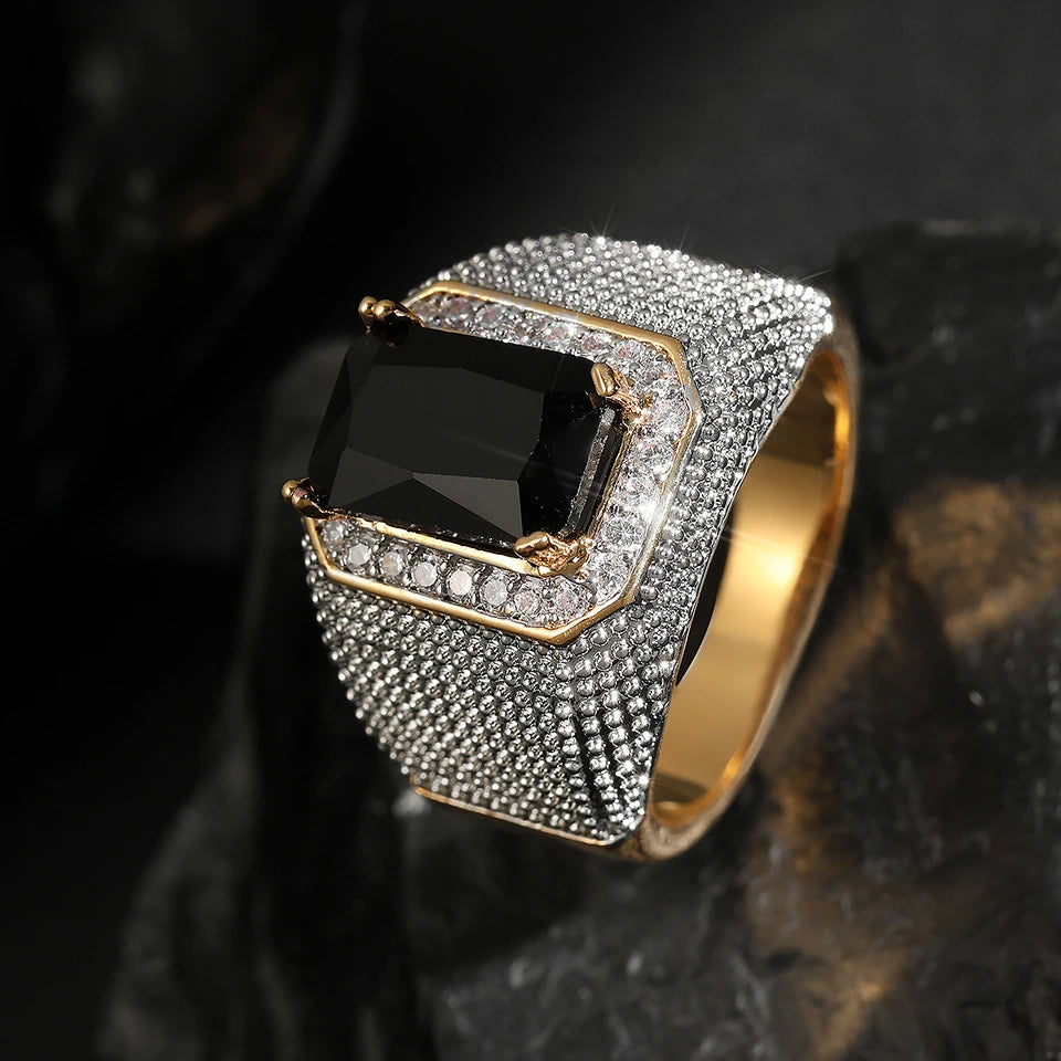 Gold & Silver Black Gem Ring