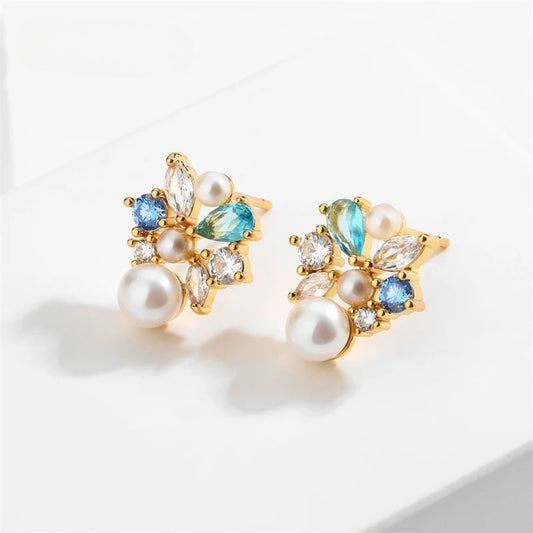 Vintage Pearl & Blue Crystal Earrings