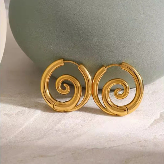 Vintage Spiral Twist Gold Hoop Earrings