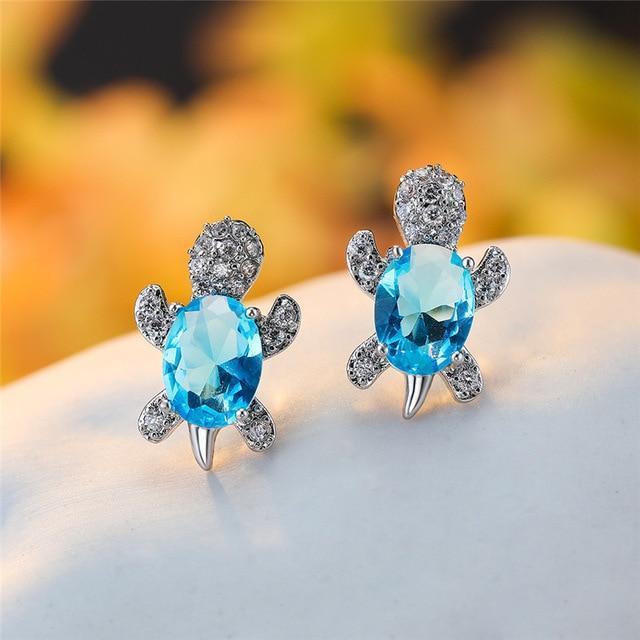 Sea Turtle Earrings in Zirconium and Silver | Sustainable Ocean-Inspired Jewelry